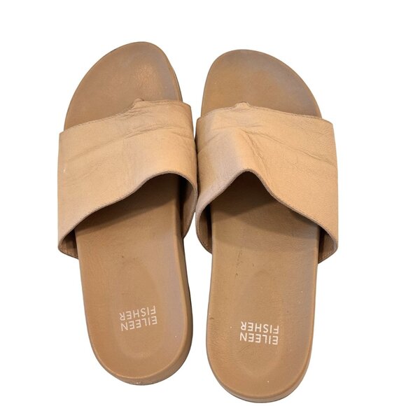 Eileen Fisher Tan Leather Slides Sandals GUC Sz 8.5 - Picture 4 of 8